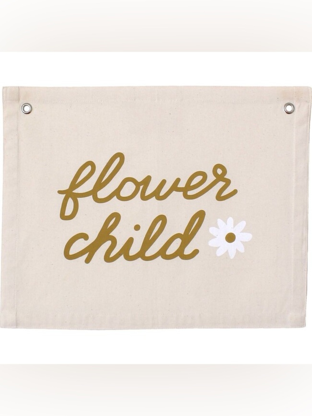 Canvas 'Flower Child' Kids Wall Pocket in Mustard Yellow and White